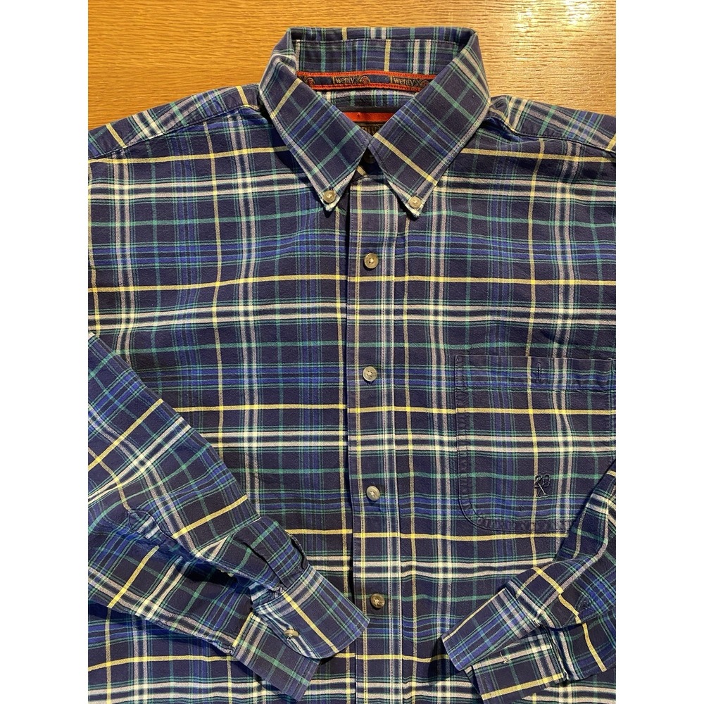 Vintage Wrangler Twenty X 20x‎ Plaid Shirt L Made In USA Western Denim Flannel